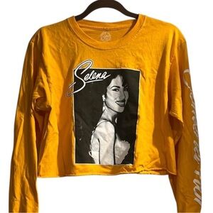 Selena Yellow Graphic Long Sleeve Crop Top Size Medium